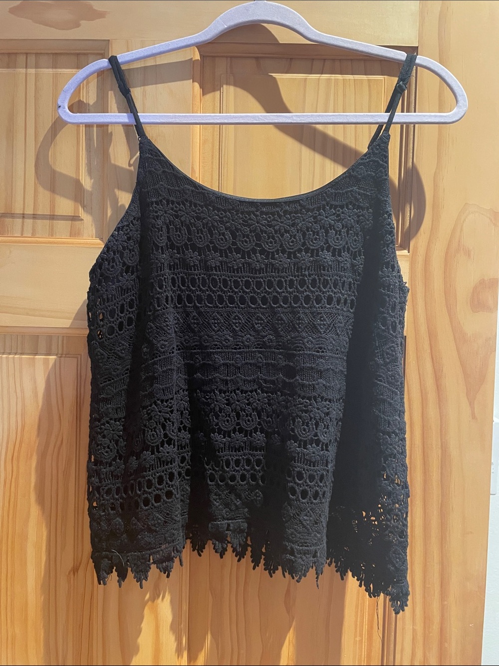 Ambiance Black Crochet Lace Cami with Scalloped Hem